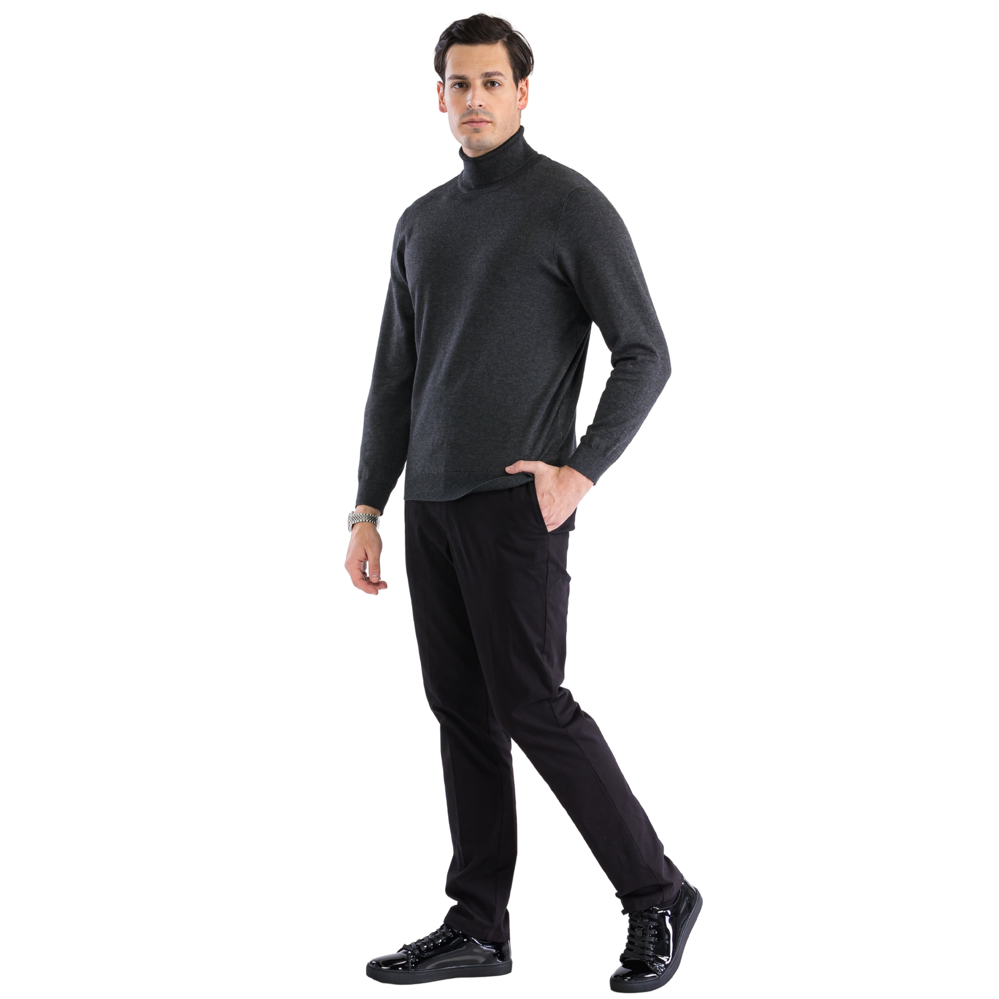 MENS CHARCOAL PULLOVER TURTLENECK SWEATER - SMALL