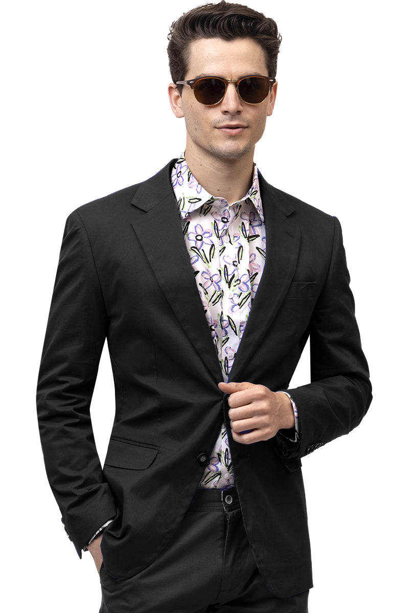 Men's Modern Fit Casual Summer Chino Blazer in Black - XXS