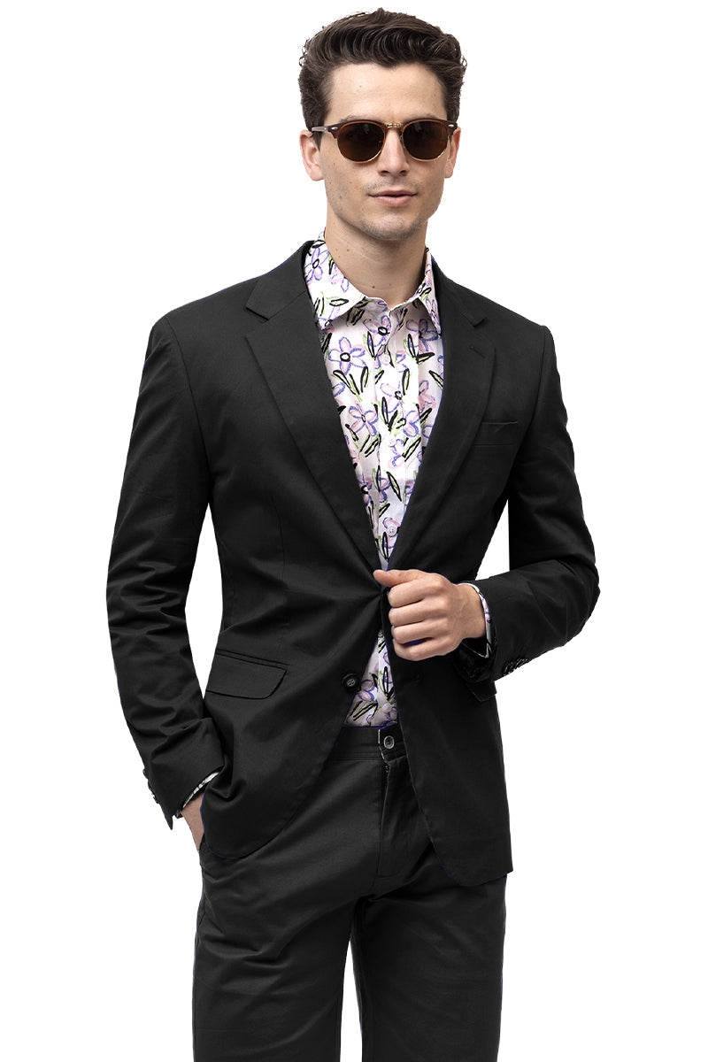 Men's Modern Fit Casual Summer Chino Blazer in Black - XXS