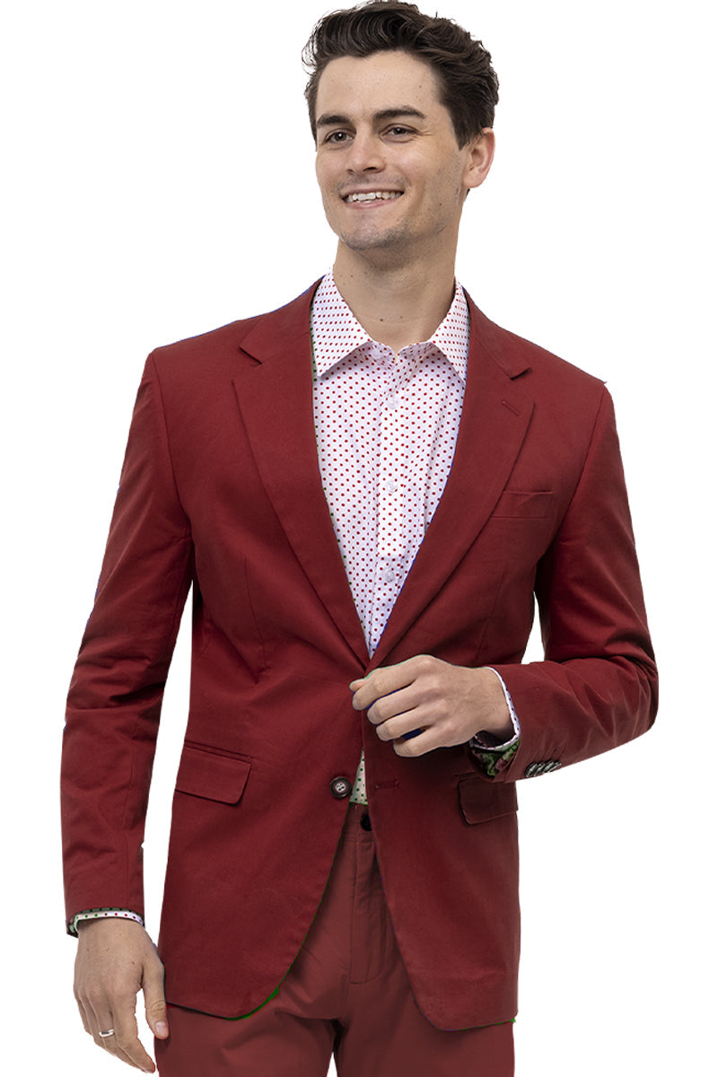 Men's Modern Fit Casual Summer Chino Blazer in Burgundy - XXS