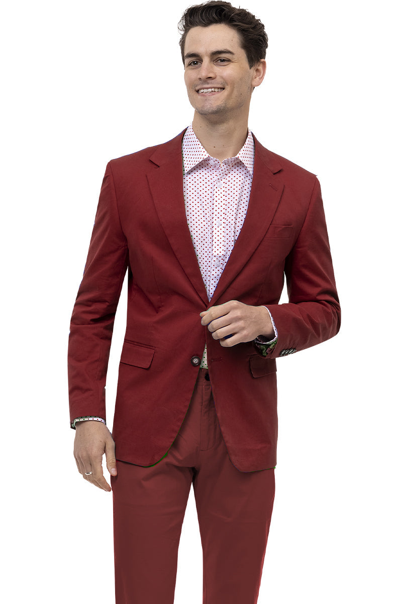 Men's Modern Fit Casual Summer Chino Blazer in Burgundy - XXS
