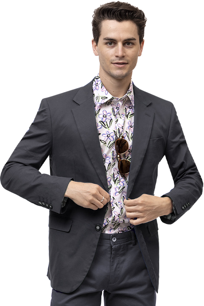 Men's Modern Fit Casual Summer Chino Blazer in Charcoal Grey