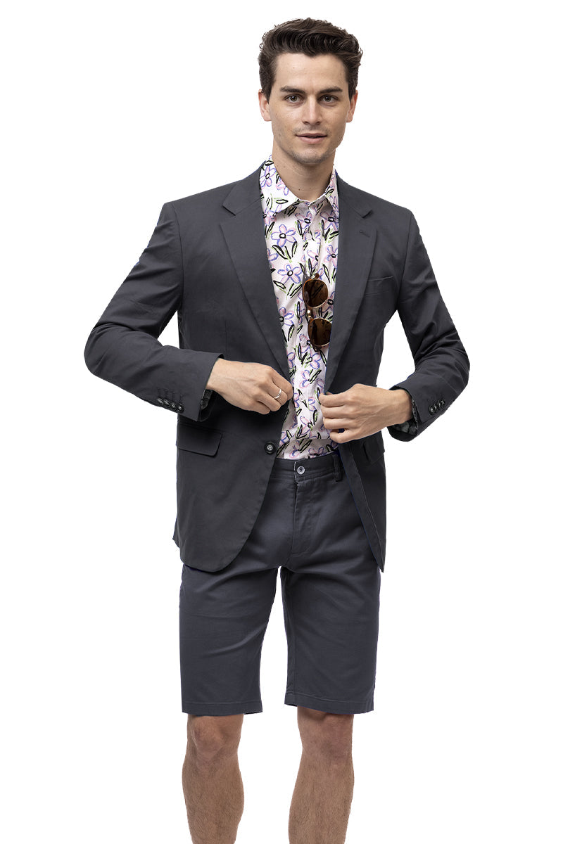 Men's Modern Fit Casual Summer Chino Blazer in Charcoal Grey - XXS