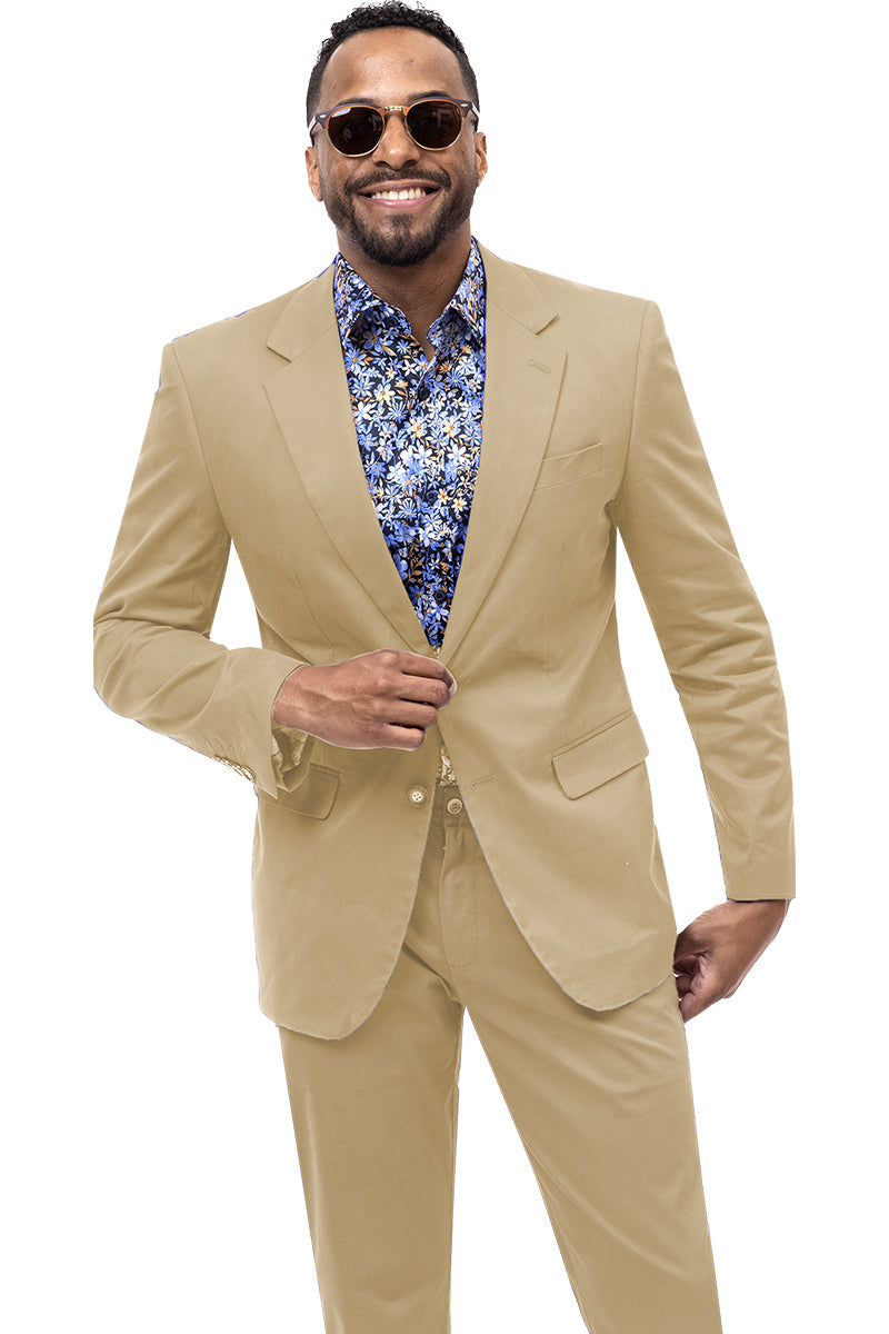Men's Modern Fit Casual Summer Chino Blazer in Khaki - XXS