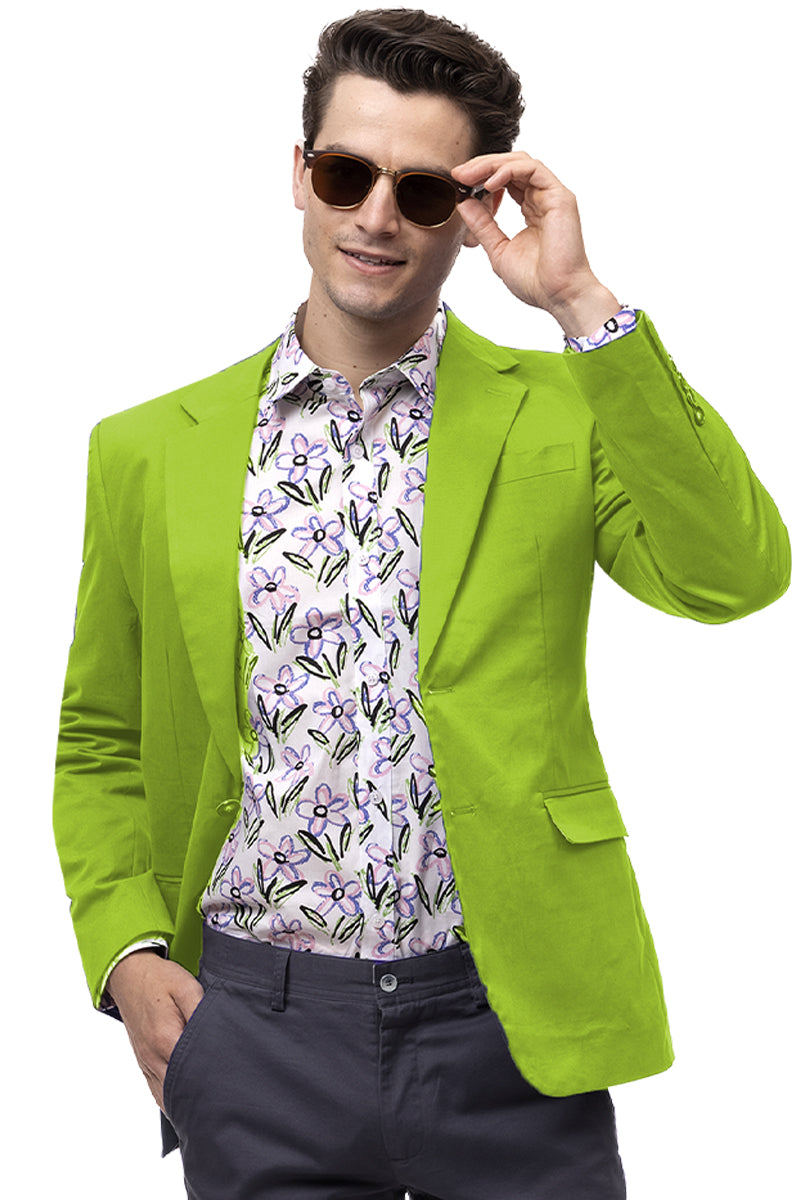 Men's Modern Fit Casual Summer Chino Blazer in Lime Green - XXS