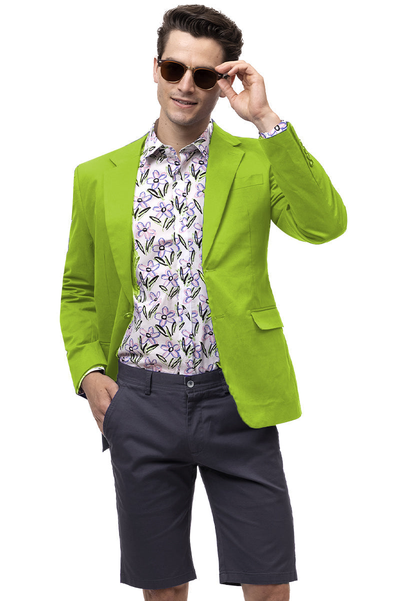 Men's Modern Fit Casual Summer Chino Blazer in Lime Green - XXS