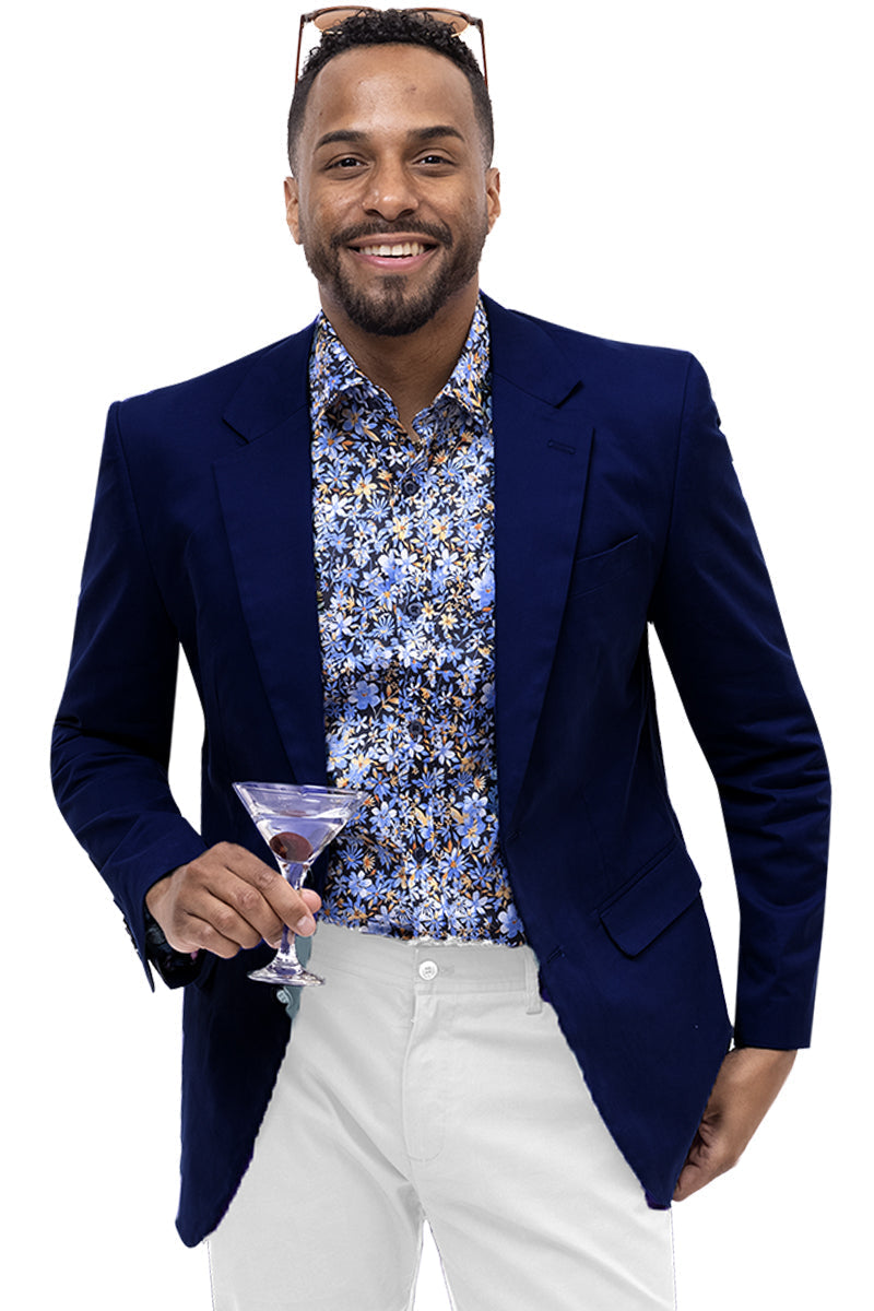 Men's Modern Fit Casual Summer Chino Blazer in Navy Blue