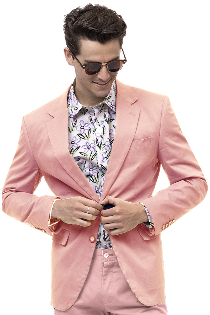 Men's Modern Fit Casual Summer Chino Blazer in Pink - XXS
