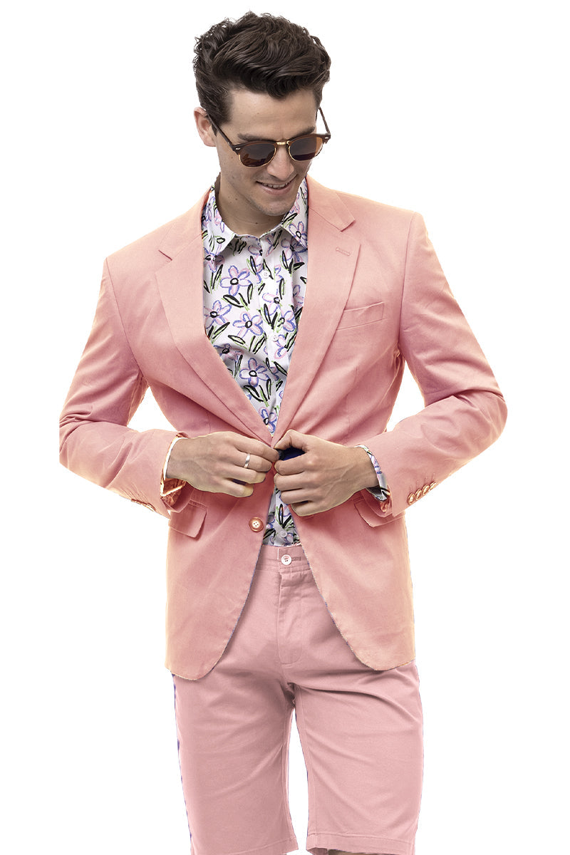 Men's Modern Fit Casual Summer Chino Blazer in Pink - XXS