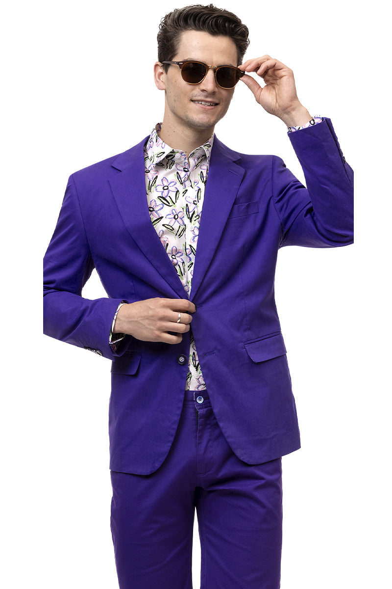 Men's Modern Fit Casual Summer Chino Blazer in Purple - XXS