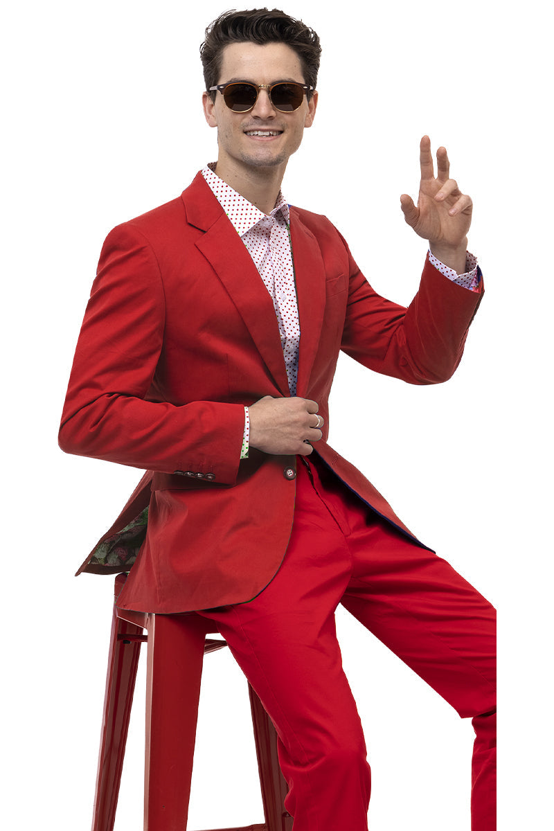 Men's Modern Fit Casual Summer Chino Blazer in Red - XXS