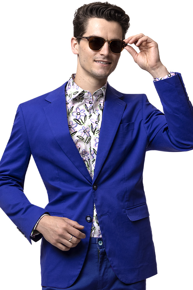 Men's Modern Fit Casual Summer Chino Blazer in Royal Blue - XXS