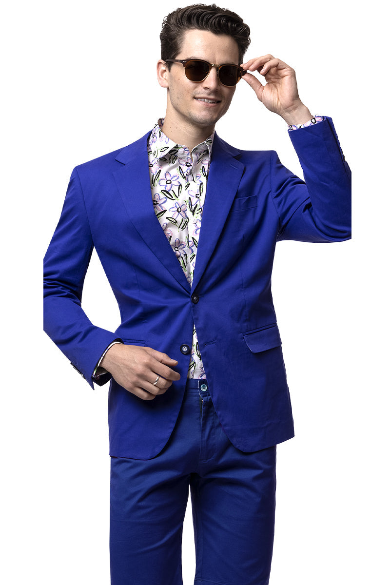 Men's Modern Fit Casual Summer Chino Blazer in Royal Blue - XXS