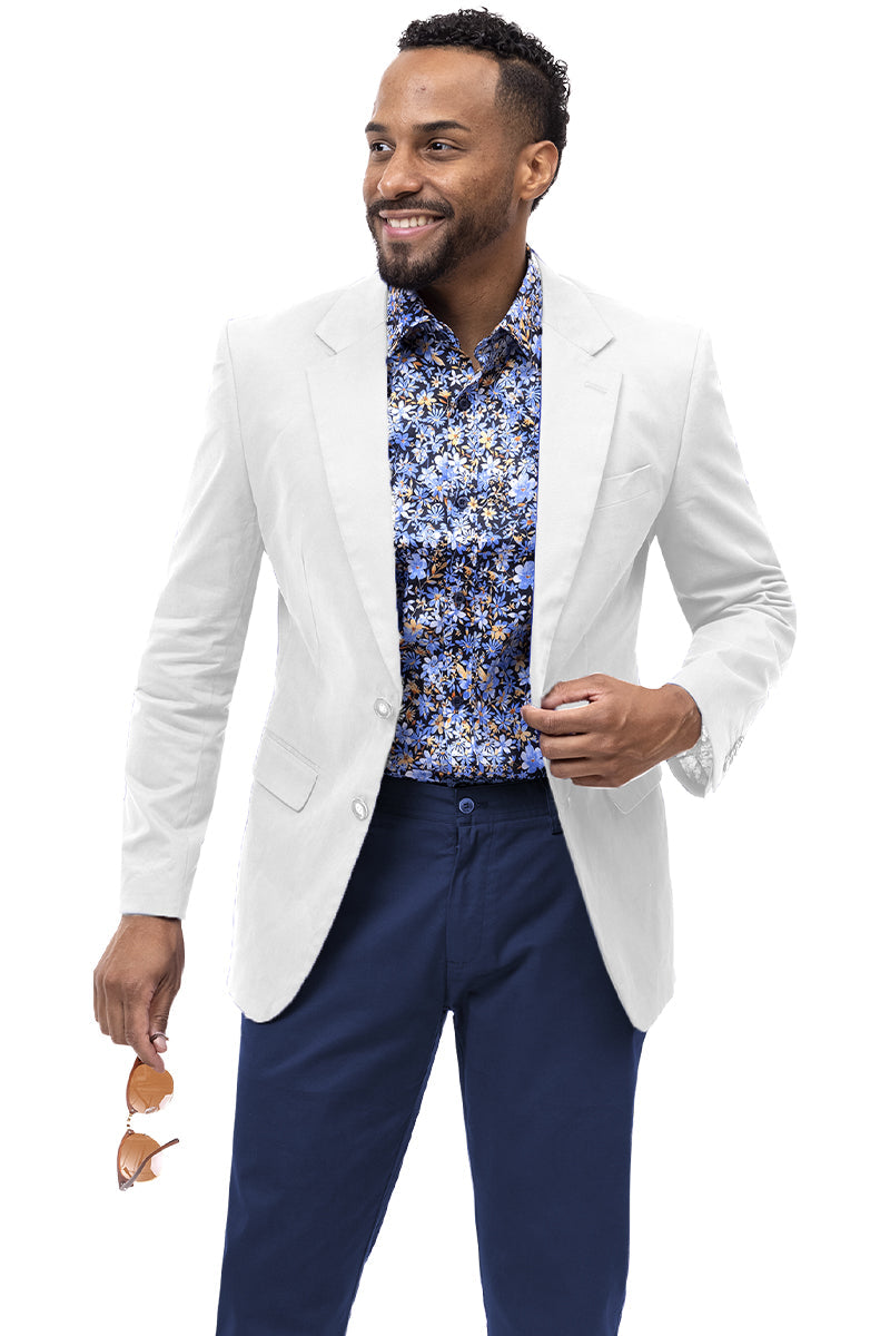 Men's Modern Fit Casual Summer Chino Blazer in White - XXS