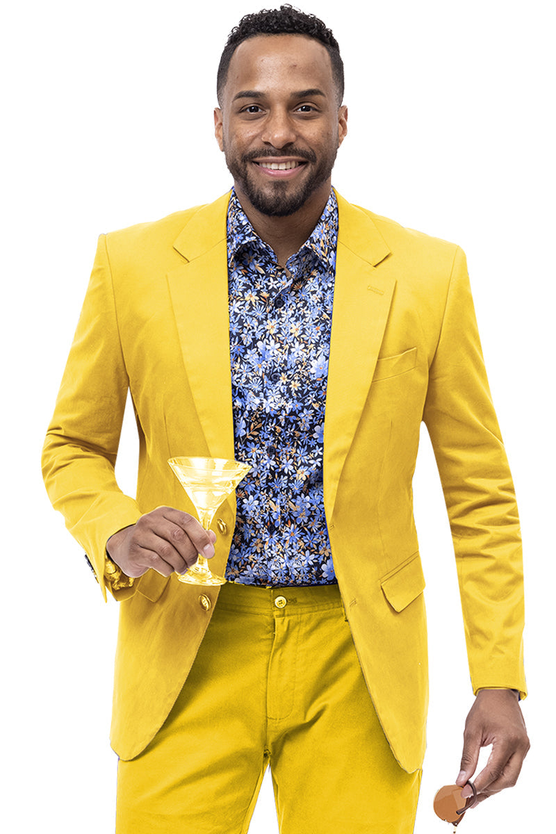 Men's Modern Fit Casual Summer Chino Blazer in Yellow - XXS