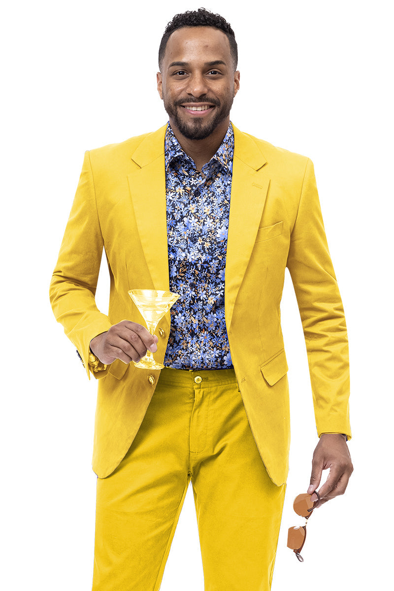 Men's Modern Fit Casual Summer Chino Blazer in Yellow - XXS