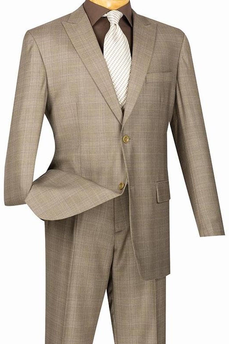 "Modern Fit Men's Summer Glen Plaid Business Suit - Tan"