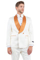 Paisley Smoking Jacket Tuxedo - Men's Slim Fit Double Breasted for Prom 2025 & Wedding, Ivory & Golden Rust