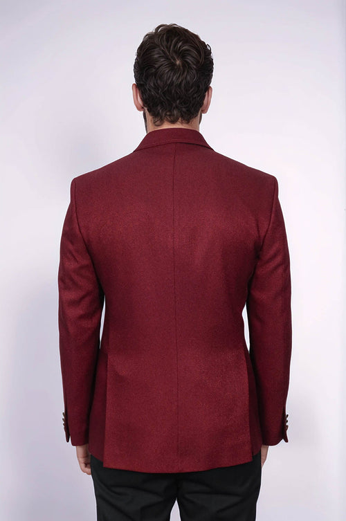 Mens Burgundy Slim Fit Blazer Sharp Double Breasted Design