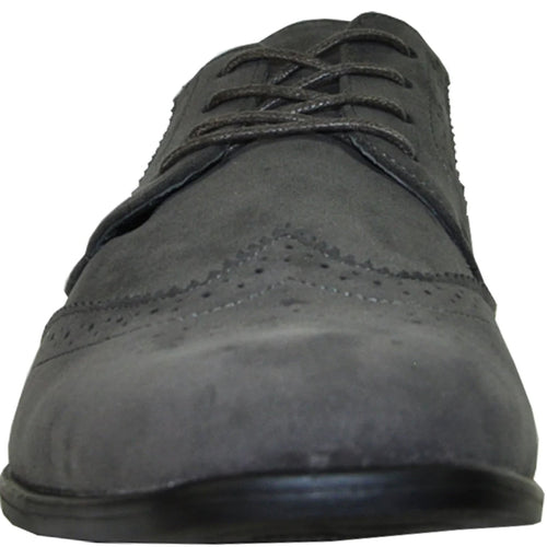 Bravo Mens Vegan Suede Wedding & Prom Wingtip Lace Up Dress Shoe in Grey