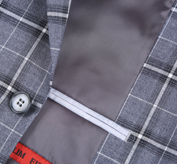 Renoir Clothing - Renoir Suit - Renoir Fashion - Stretch Performance 2-button Classic Fit Grey and White Check Renoir Suit - Coat Size 38