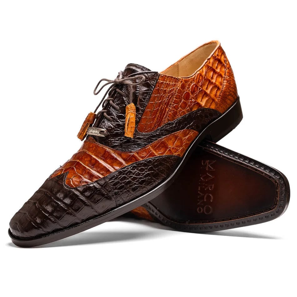 Marco Di Milano Luciano Men's Shoes Exotic Crocodile Classic Wingtip Dress Derby Oxfords - 6