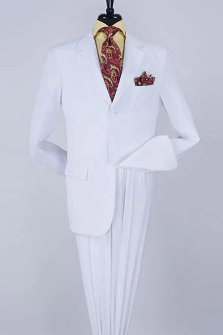Cheap Priced Suit- Mens Classic Fit Three Button Poplin Two Piece White Lapel Suit - 38 Short Jacket+32 Waist Adjustable 28to34)(Height: 5 4 to5 7 )(Neck  15-16.5)S-M)