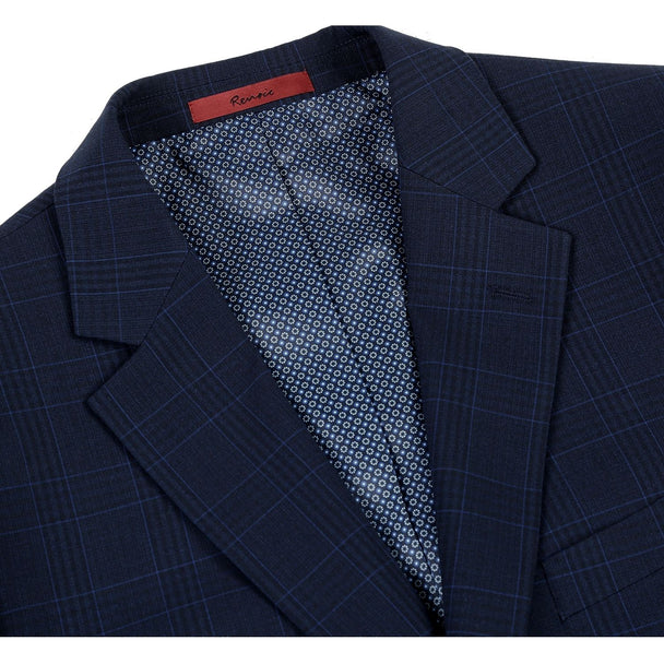 Renoir Clothing - Renoir Suit - Renoir Fashion - Stretch Performance 2-button Classic Fit Navy Check Renoir Suit blue - Coat Size 38