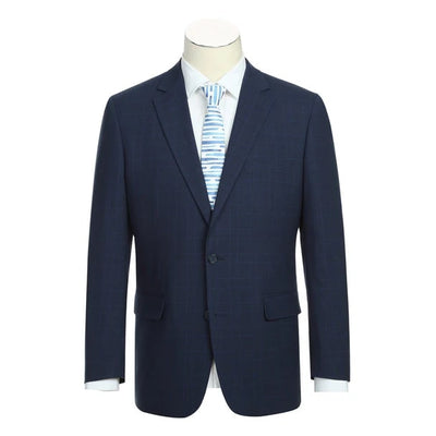 Renoir Clothing - Renoir Suit - Renoir Fashion - Stretch Performance 2-button Classic Fit Navy Check Renoir Suit blue