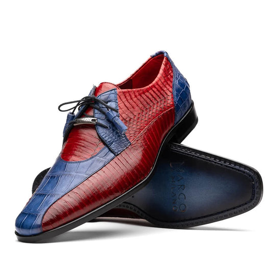 Marco Di Milano Moncalieri Navy & Red Genuine Alligator / Cobra Skin Dress Derby Oxfords