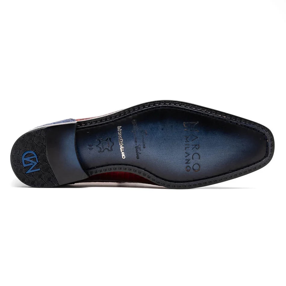 Marco Di Milano Moncalieri Navy & Red Genuine Alligator / Cobra Skin Dress Derby Oxfords - 6