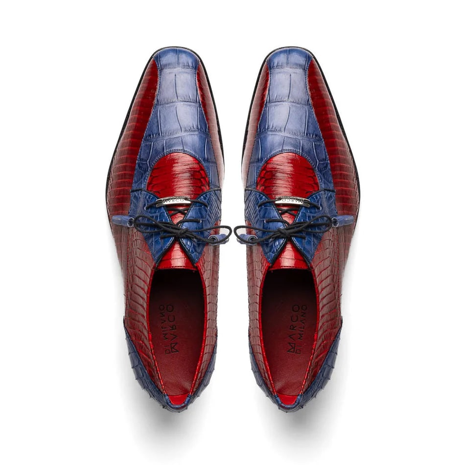 Marco Di Milano Moncalieri Navy & Red Genuine Alligator / Cobra Skin Dress Derby Oxfords - 6