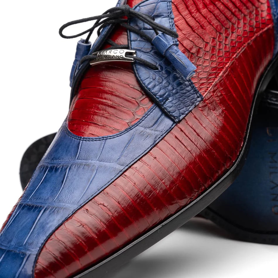 Marco Di Milano Moncalieri Navy & Red Genuine Alligator / Cobra Skin Dress Derby Oxfords - 8