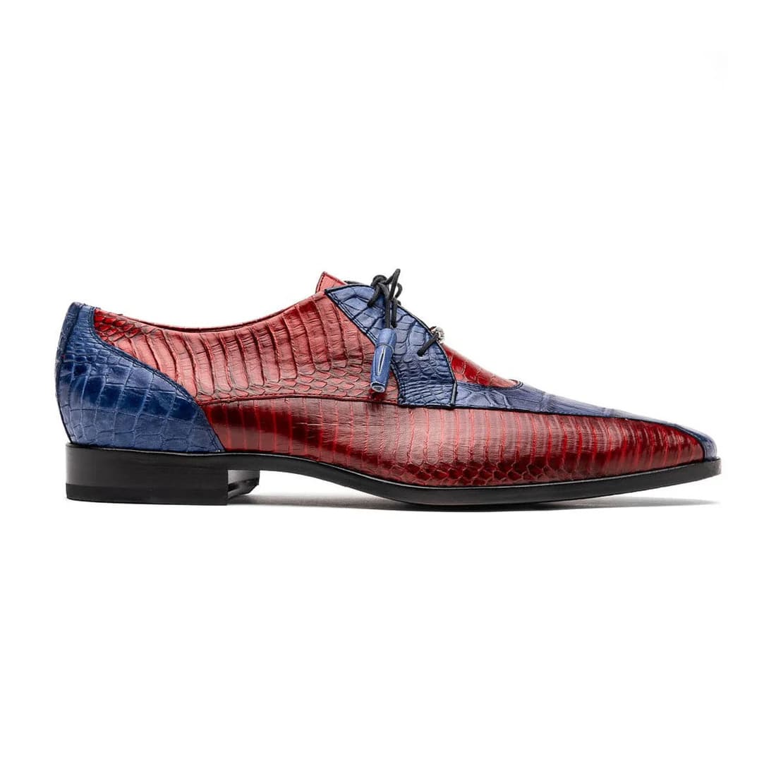 Marco Di Milano Moncalieri Navy & Red Genuine Alligator / Cobra Skin Dress Derby Oxfords - 8