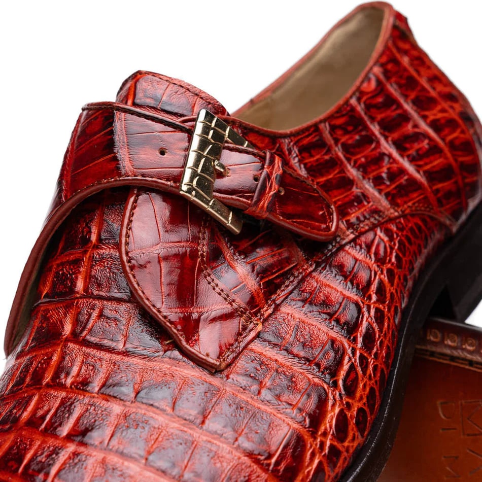 Marco Di Milano Rovigo Men's Shoes Rustic Cognac Genuine Caiman Crocodile Dress Monk Strap Loafers - 6