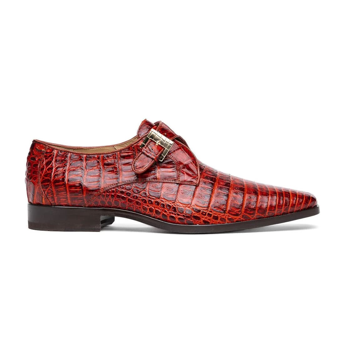 Marco Di Milano Rovigo Men's Shoes Rustic Cognac Genuine Caiman Crocodile Dress Monk Strap Loafers - 6