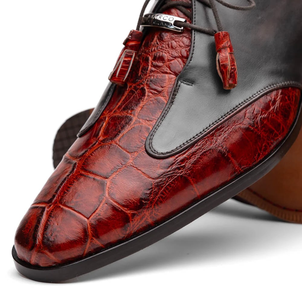 Marco Di Milano Anzio Exotic Alligator & Calfskin Leather Cognac Oxfords - 6