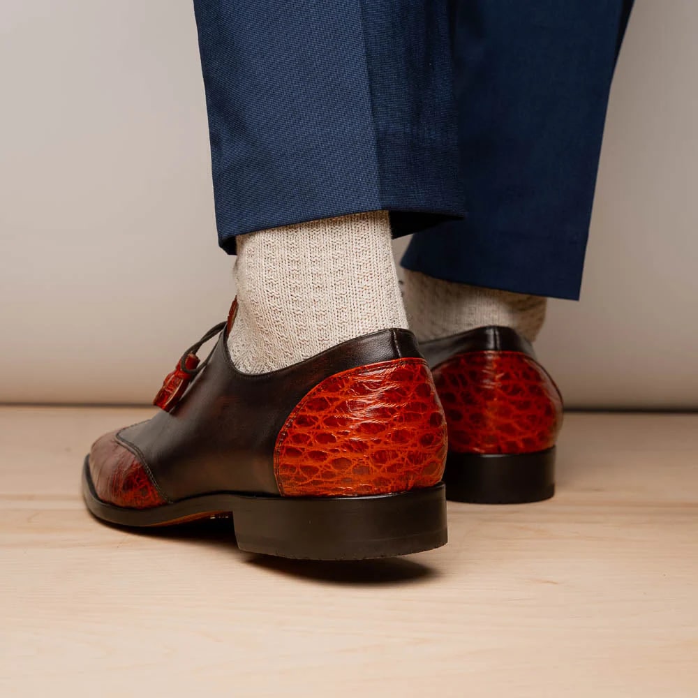 Marco Di Milano Anzio Exotic Alligator & Calfskin Leather Cognac Oxfords - 8