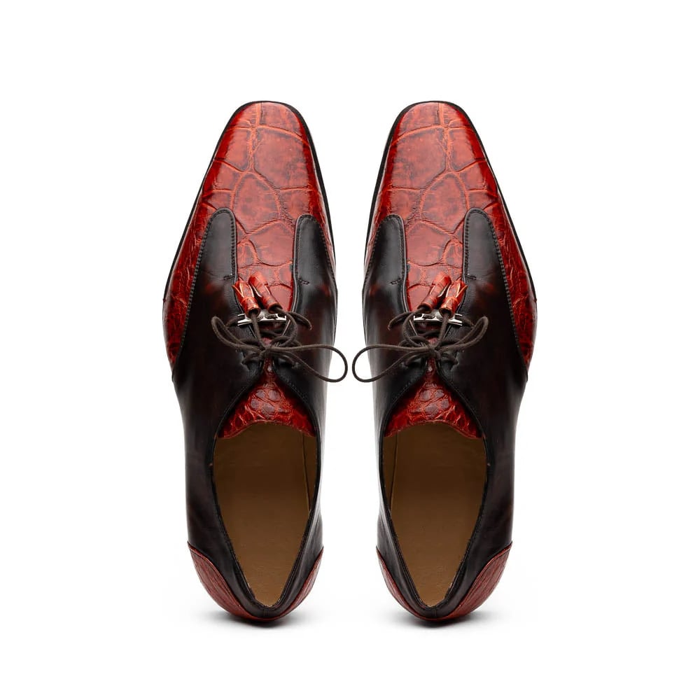 Marco Di Milano Anzio Exotic Alligator & Calfskin Leather Cognac Oxfords - 6