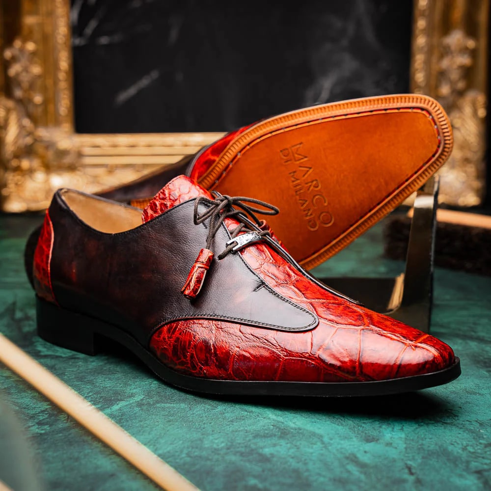 Marco Di Milano Anzio Exotic Alligator & Calfskin Leather Cognac Oxfords - 8