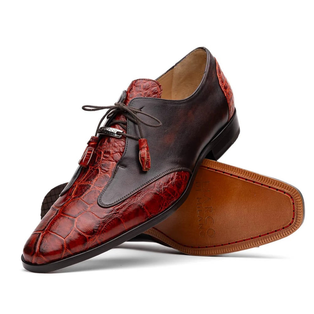 Marco Di Milano Anzio Exotic Alligator & Calfskin Leather Cognac Oxfords - 6