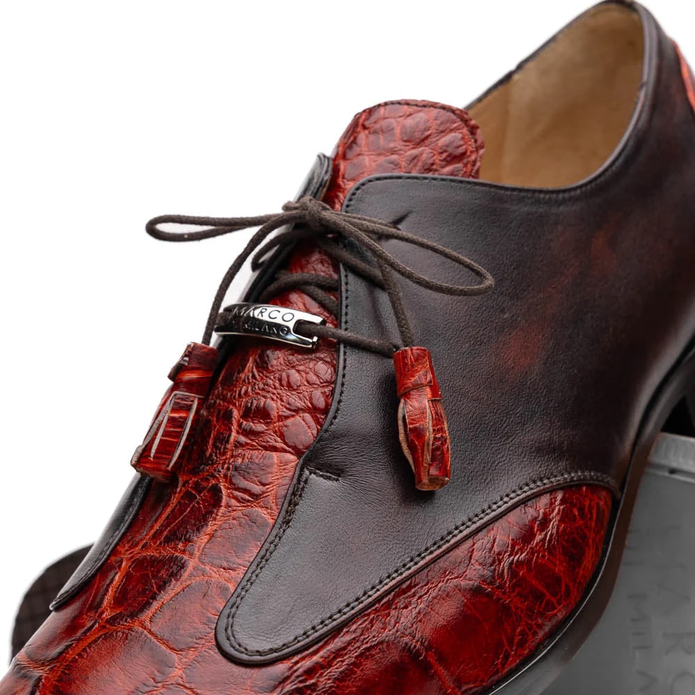 Marco Di Milano Anzio Exotic Alligator & Calfskin Leather Cognac Oxfords - 6