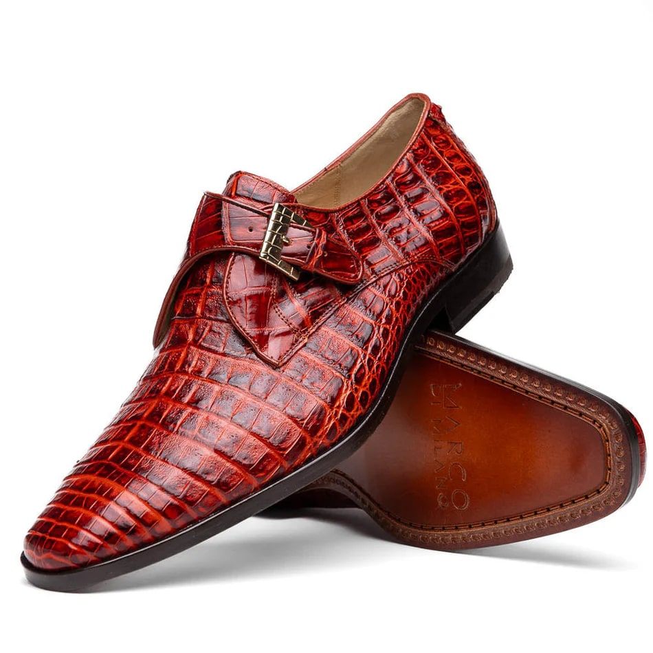 Marco Di Milano Rovigo Men's Shoes Rustic Cognac Genuine Caiman Crocodile Dress Monk Strap Loafers - 6