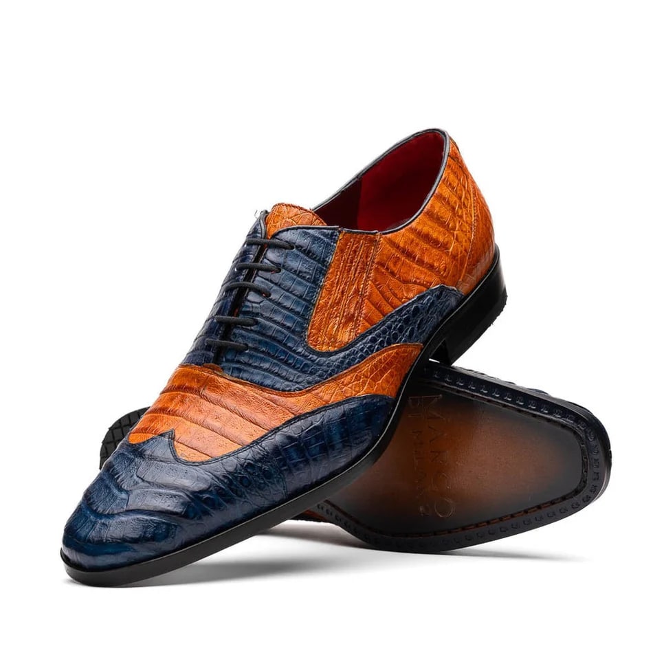 Marco Di Milano Luciano Men's Shoes Exotic Crocodile Classic Wingtip Dress Derby Oxfords - 6