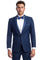 "Cobalt Blue Men's Slim Fit Tuxedo with Satin Trim for Prom 2025 & Wedding"