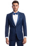 "Cobalt Blue Men's Slim Fit Tuxedo with Satin Trim for Prom 2025 & Wedding"
