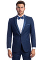 "Cobalt Blue Men's Slim Fit Tuxedo with Satin Trim for Prom 2025 & Wedding"