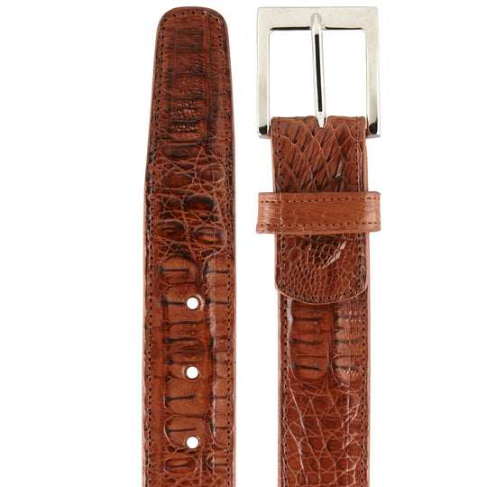 Men's Belvedere Genuine Caiman Crocodile Dress Belt in Sport Rust - Rust