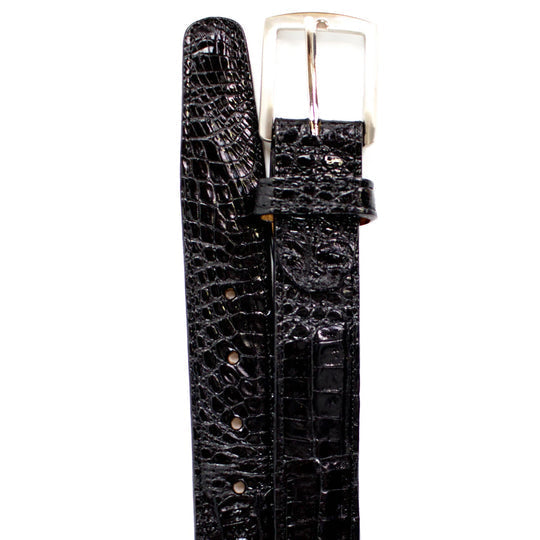 Men's Belvedere Genuine Caiman Crocodile Dress Belt in Black - BLACK