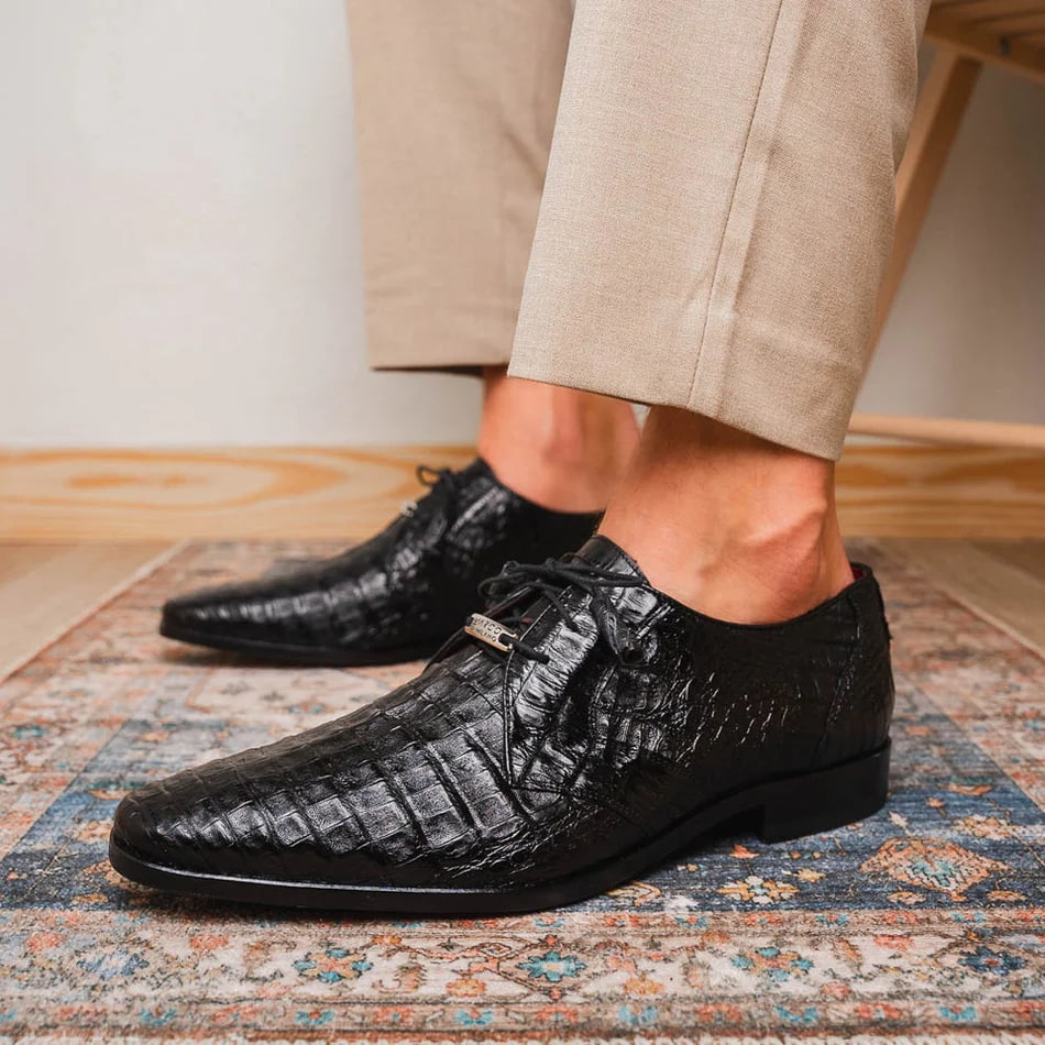 Marco Di Milano Lacio Men's Shoes Black Genuine Caiman Crocodile Dress Derby Oxfords - 6